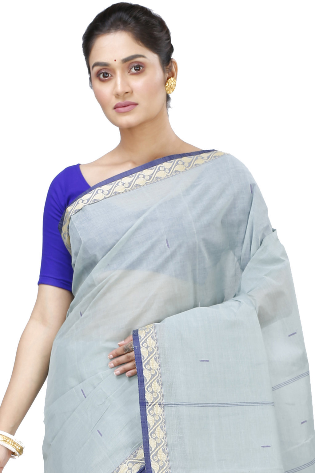 Light Grey Pure Cotton Gaela Tant Saree (924)
